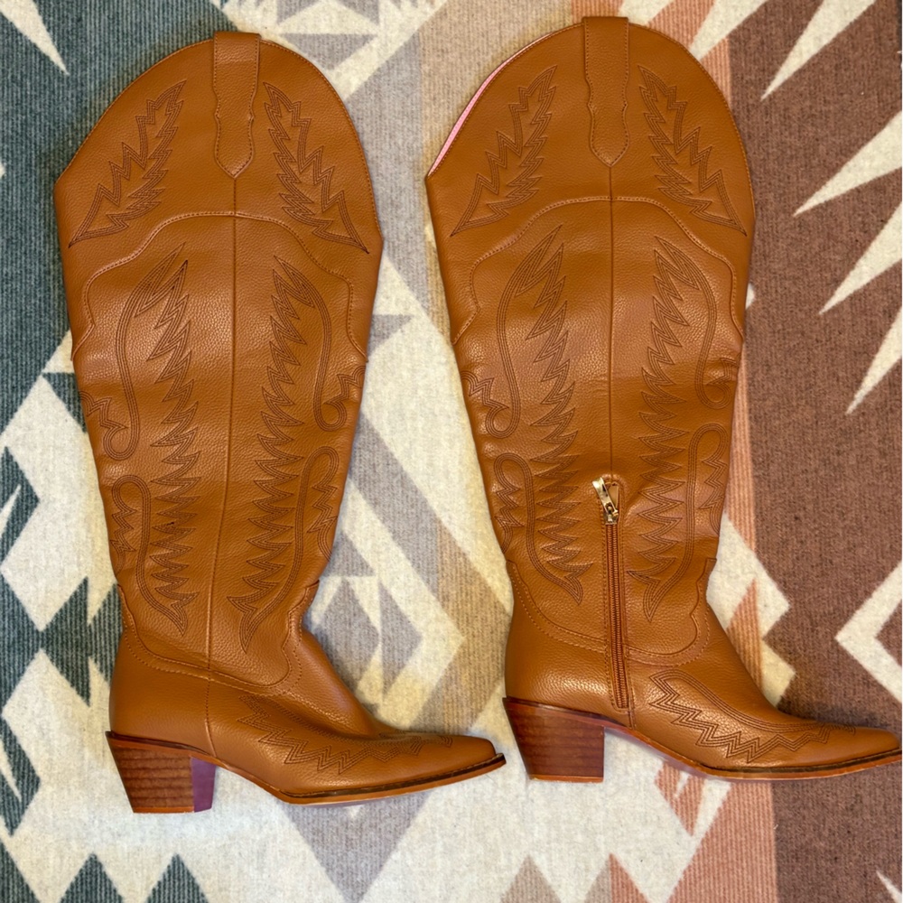 Southern Fried Chics Brown Knee High Western Boot Cowgirl Cowboy Boots Size 7W - Picture 9 of 15